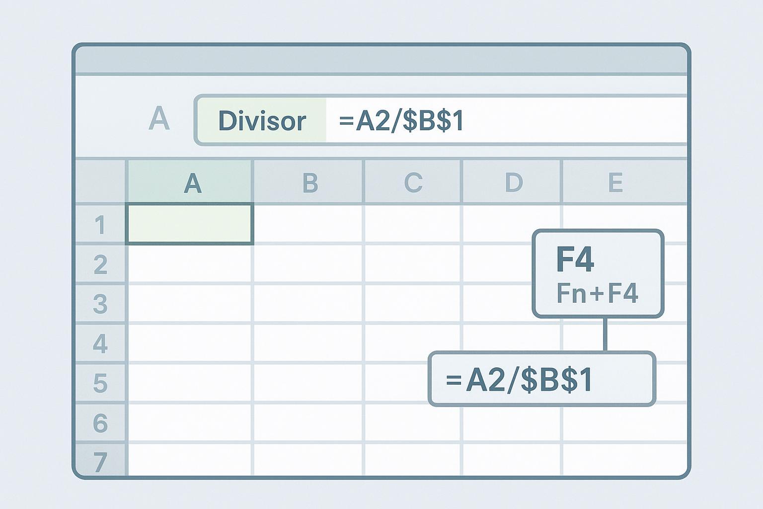 Illustration of relative and absolute cell references in an Excel worksheet