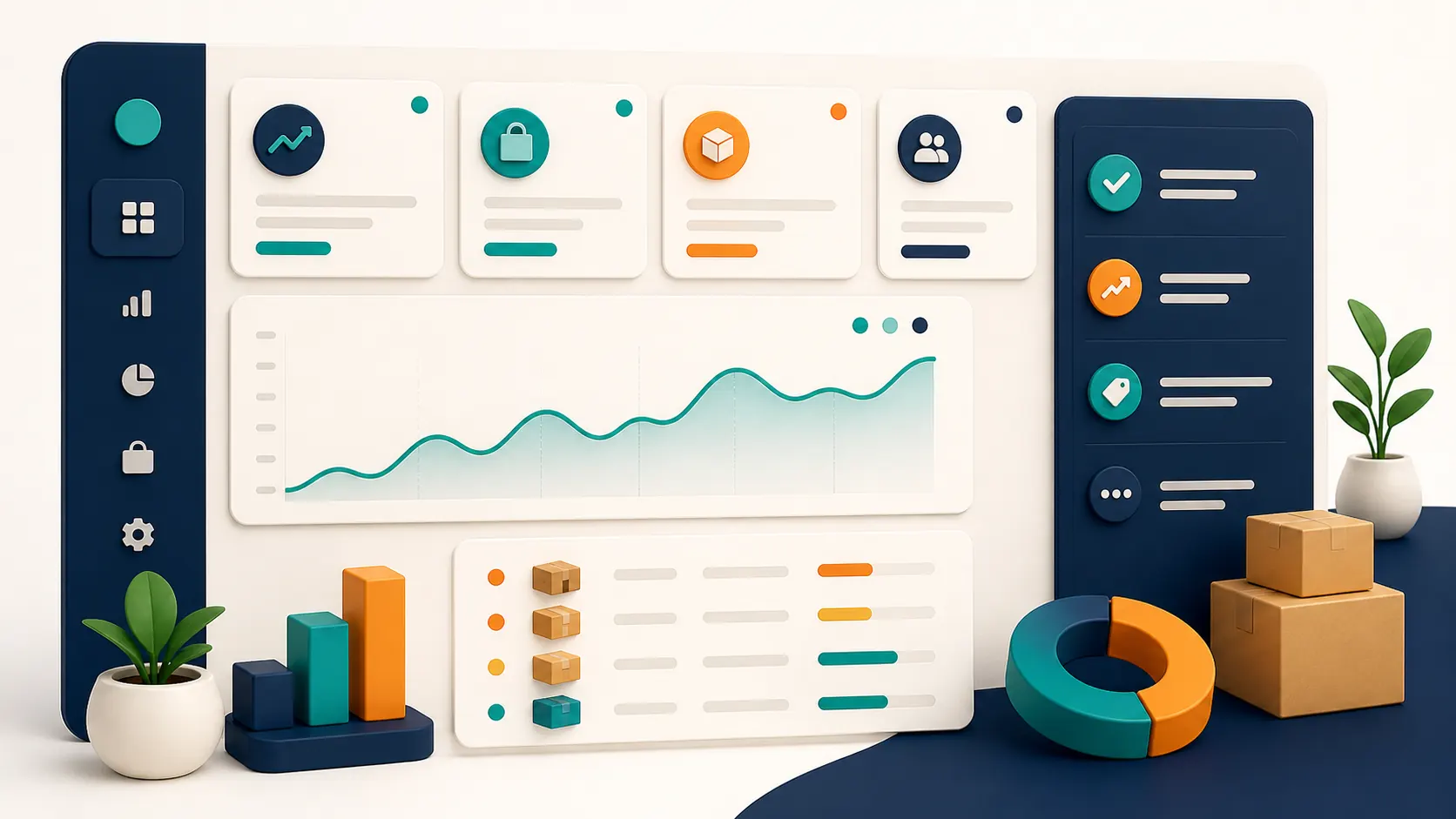Small business analytics result view with sales trends, inventory attention, and action summary
